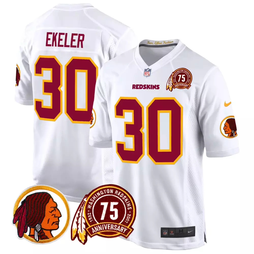 austin ekeler white mens washington redskins 75th patch throwback game jersey all stitched