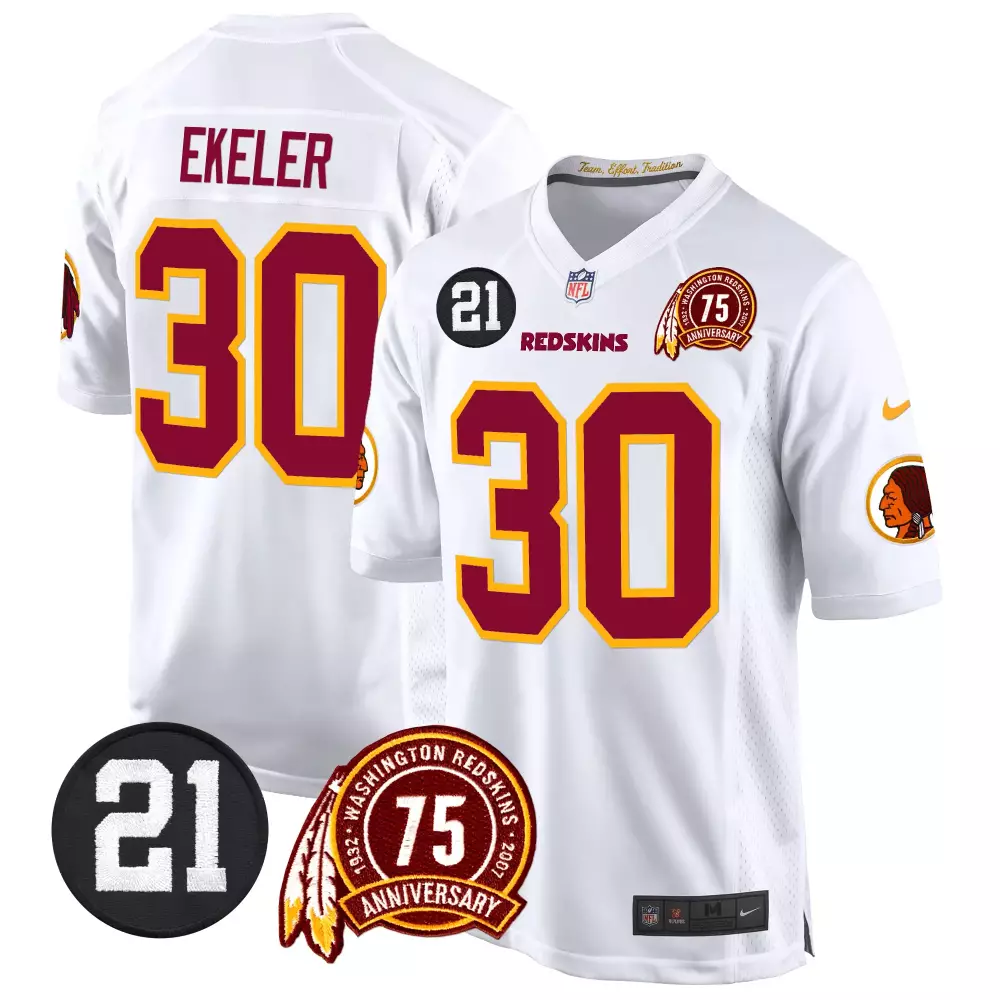 austin ekeler white mens washington redskins 75th sean taylor patch game jersey all stitched
