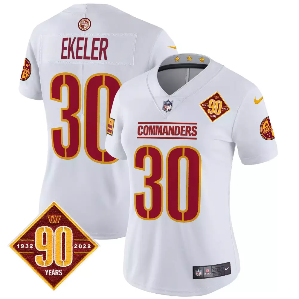 Austin Ekeler Washington Commanders 90th Anniversary Home Patch Jersey | White Vapor Limited Edition | Fan Gear for Men, Women & Youth