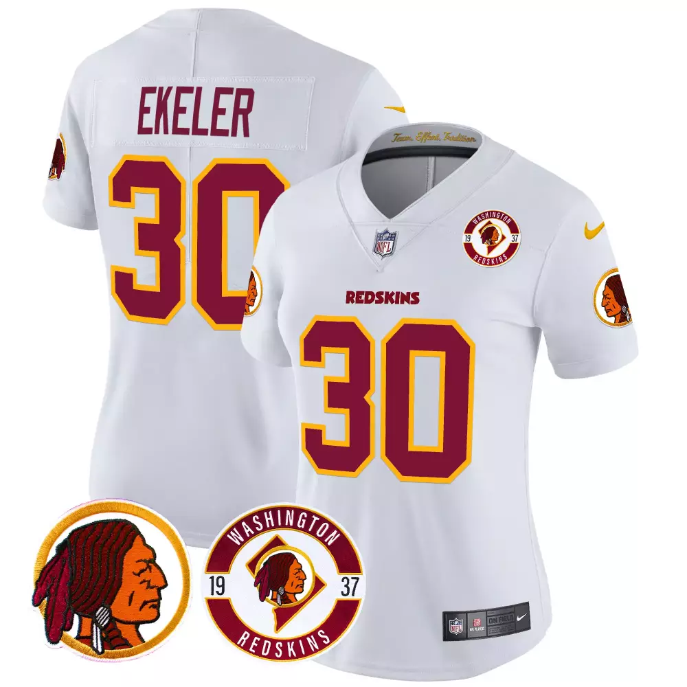 austin ekeler white womens washington redskins 2024 vapor limited jersey est 1937 patch all stitched