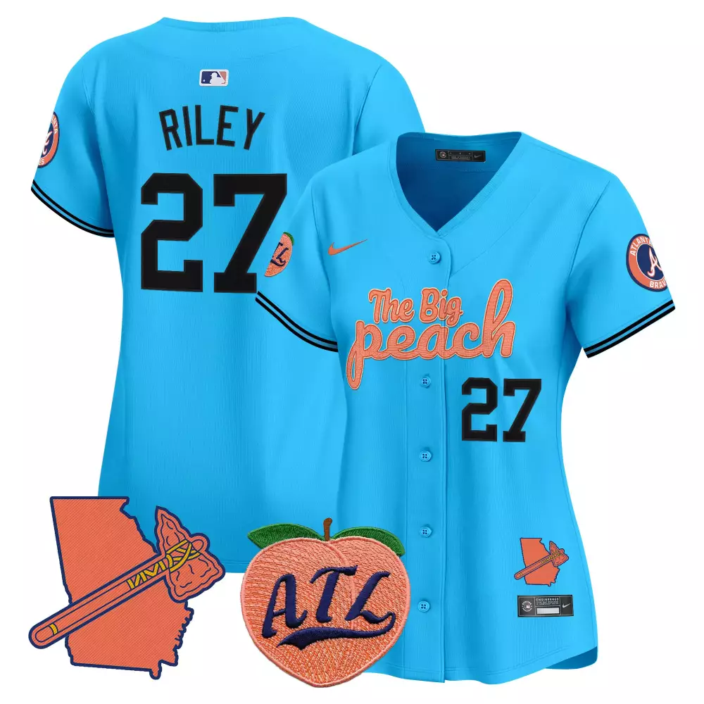 austin riley light blue womens atlanta braves the big peach vapor premier limited jersey all stitched