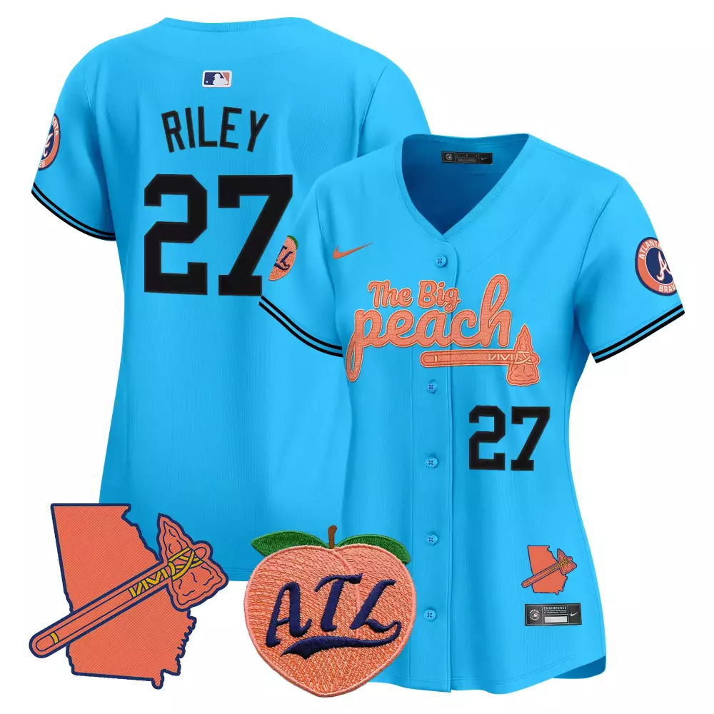 austin riley light blue womens atlanta braves the big peach vapor premier limited jersey all stitched