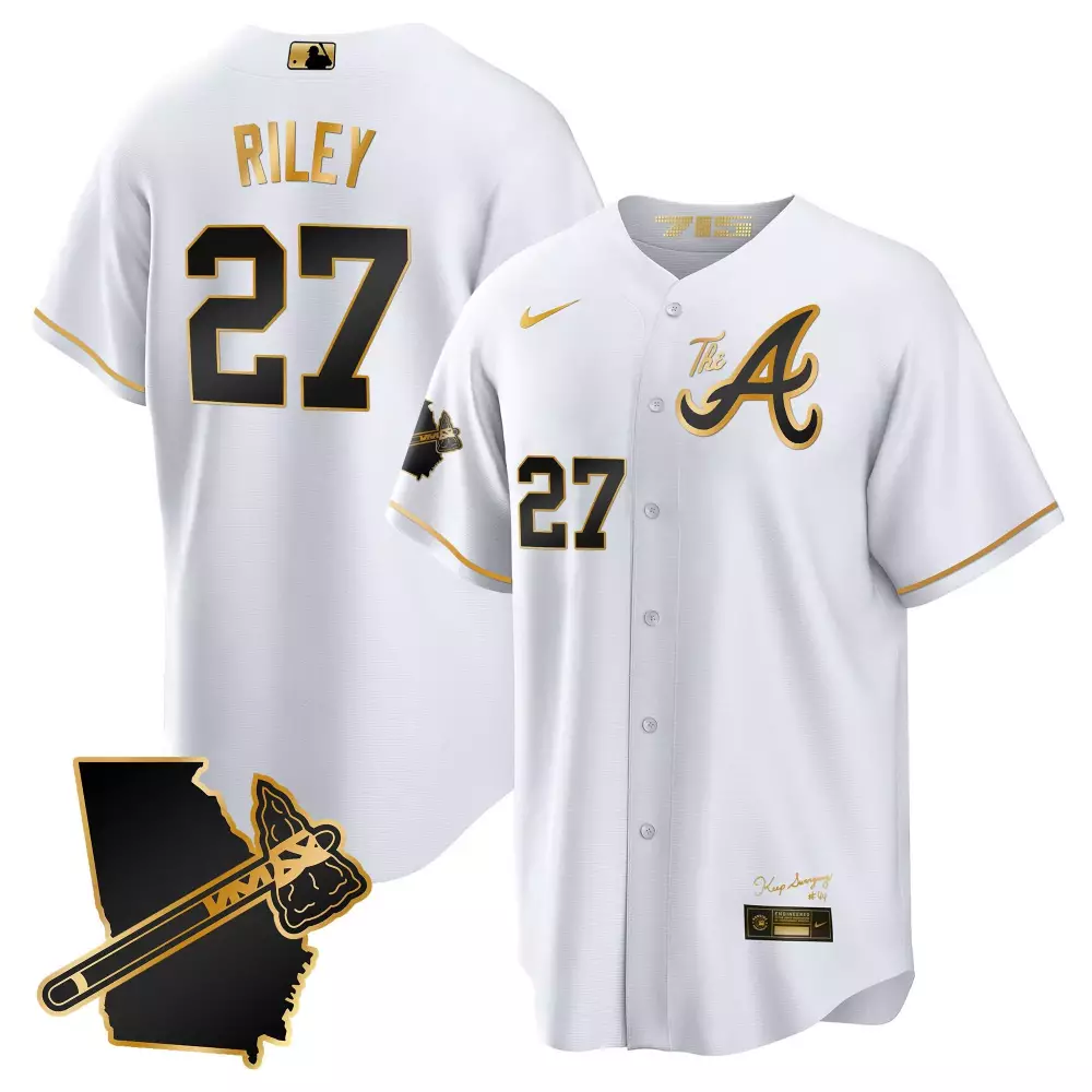 Austin Riley Atlanta Braves White Bright Green Men's Atliens Gold Alternate Cool Base Jersey | All Stitched | For Men, Women & Youth