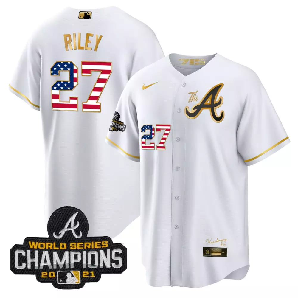 Austin Riley Atlanta Braves White Bright Green Men's Atliens Gold Alternate Cool Base Jersey | All Stitched | For Men, Women & Youth