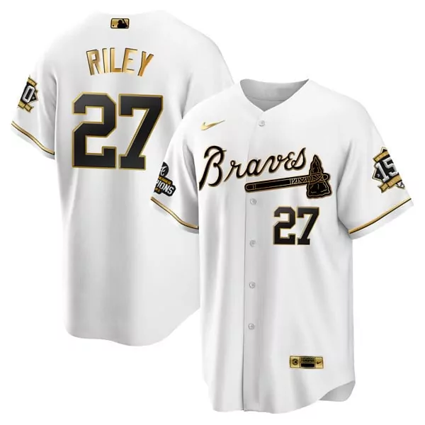 austin riley youth atlanta braves world series champion black gold cool base jersey all stitched