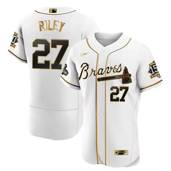 austin riley youth atlanta braves world series champion black gold cool base jersey all stitched