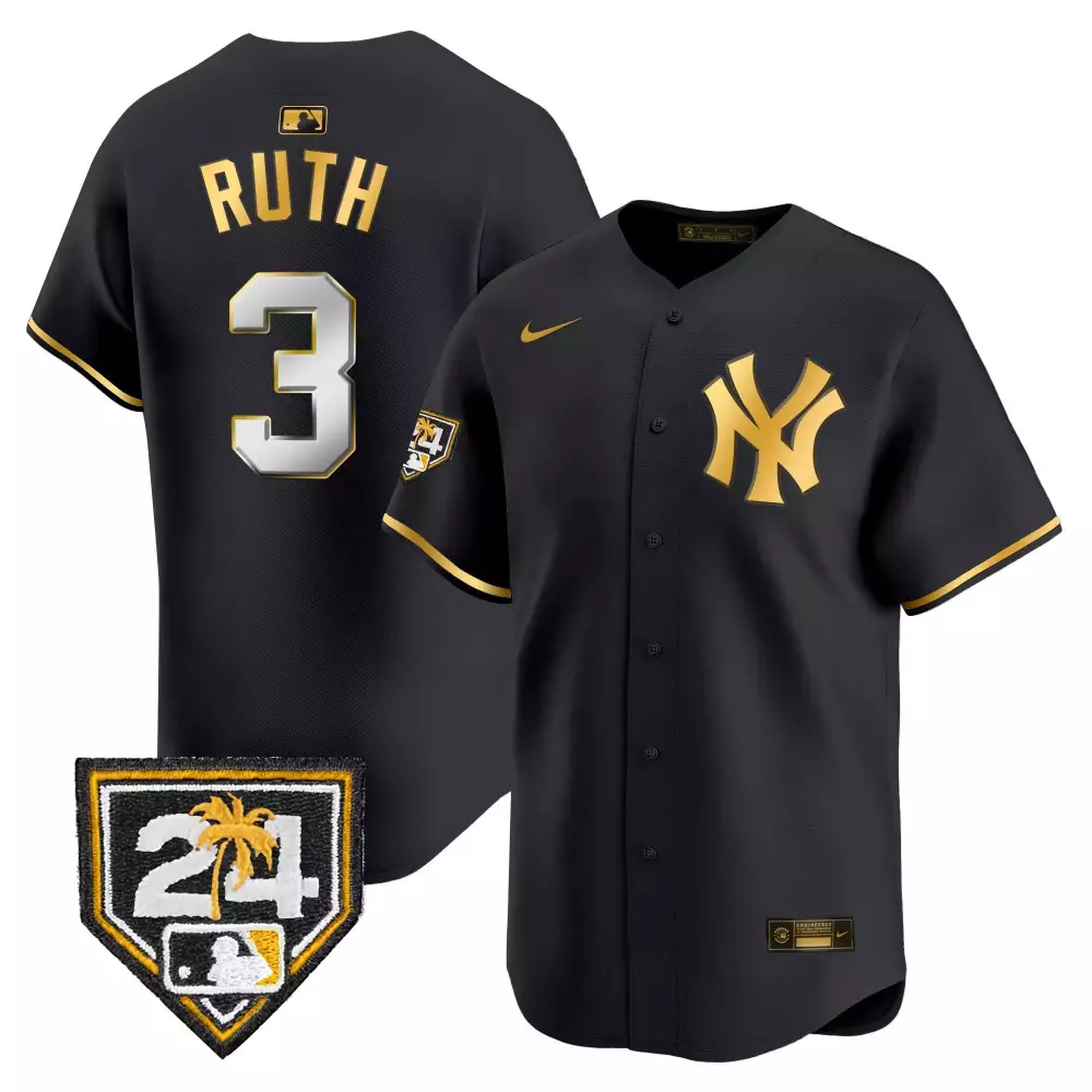Ruth Yankees Black Gold 2024 Derek Jeter Patch 2024 World Series Vapor Premier Jersey | Limited Edition Fan Gear | For Men, Women & Youth