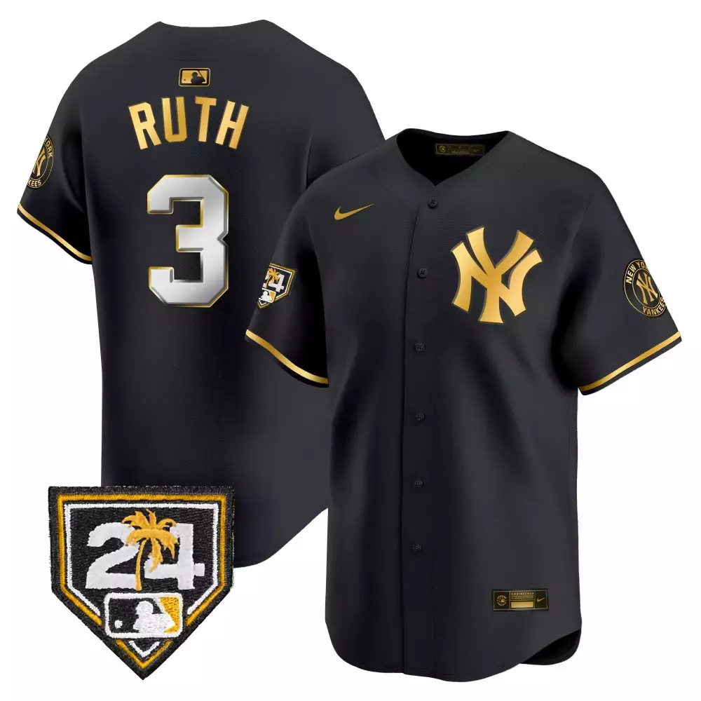 Ruth Yankees Black Gold 2024 Spring Training Patch Vapor Premier Jersey V2 | Limited Edition Fan Gear | For Men, Women & Youth
