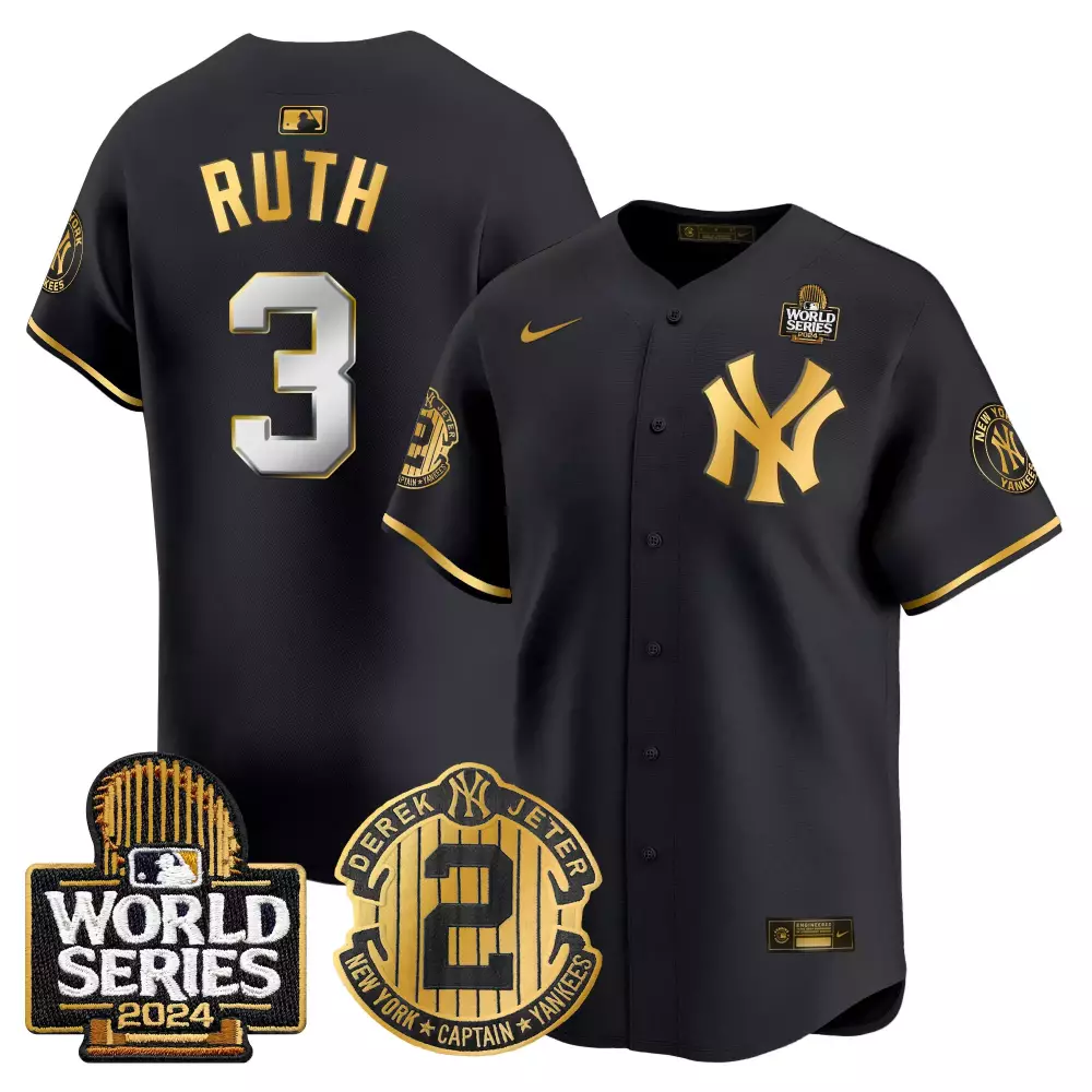Ruth Yankees Black Gold 2024 Derek Jeter Patch 2024 World Series Vapor Premier Jersey | Limited Edition Fan Gear | For Men, Women & Youth