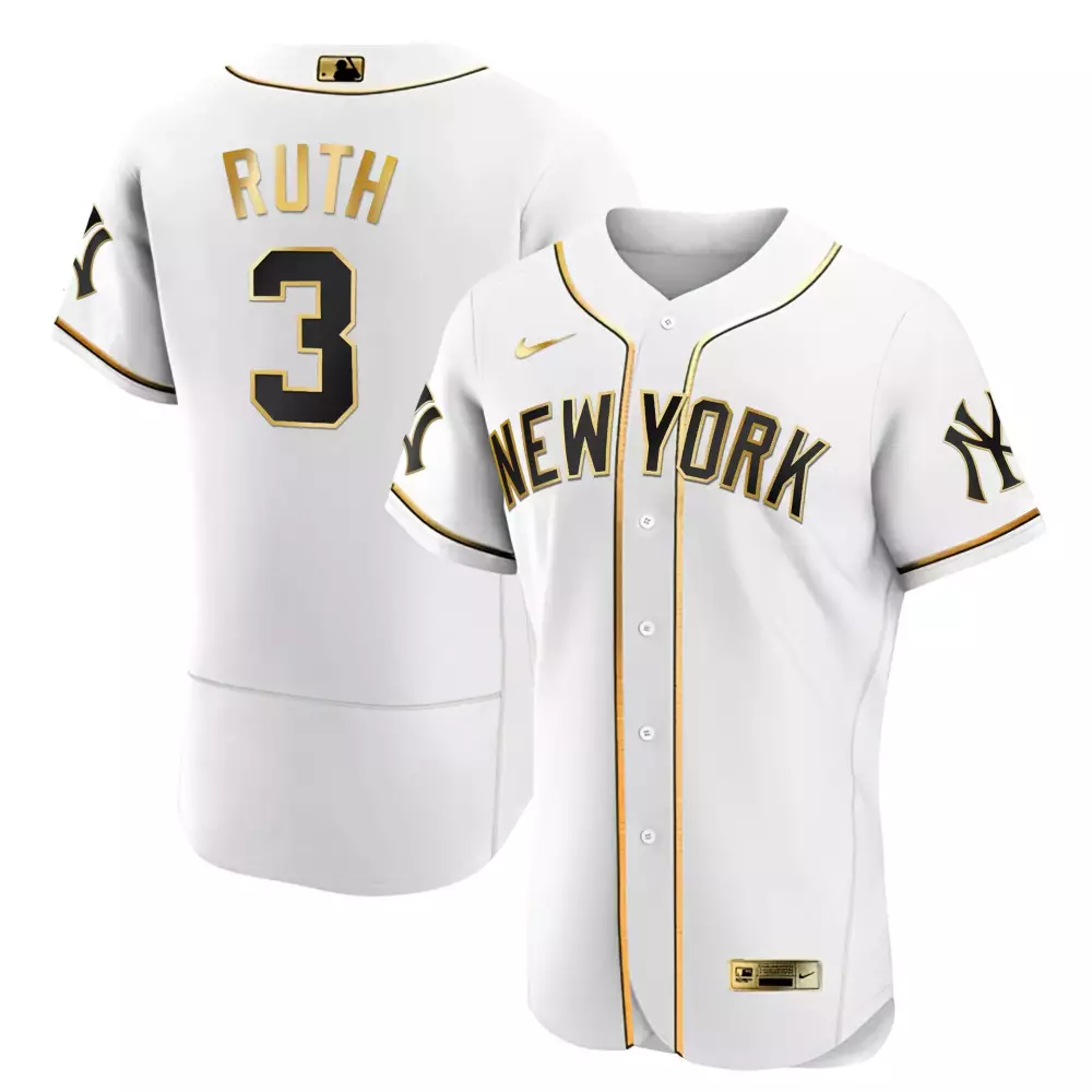 babe ruth flex white mens new york yankees white gold black gold jersey all stitched
