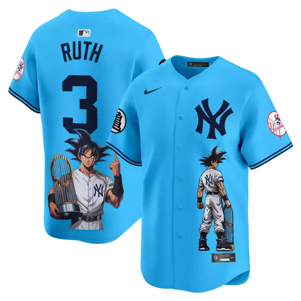 Babe Ruth Light Blue Yankees Dragon Ball Son Goku Vapor Premier Limited Jersey | Printed | Fan Gear for Men, Women & Youth