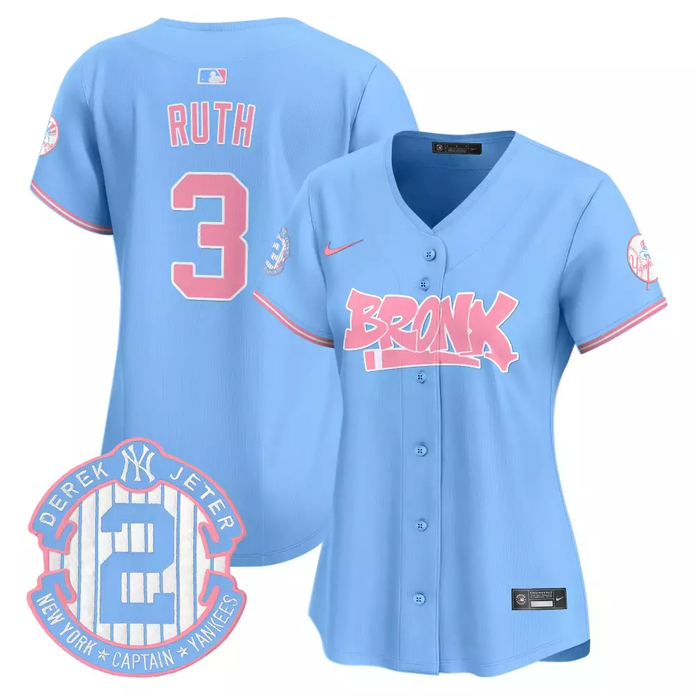 babe ruth light blue womens new york yankees the bronx graffiti bubblegum pink vapor premier limited jersey all stitched