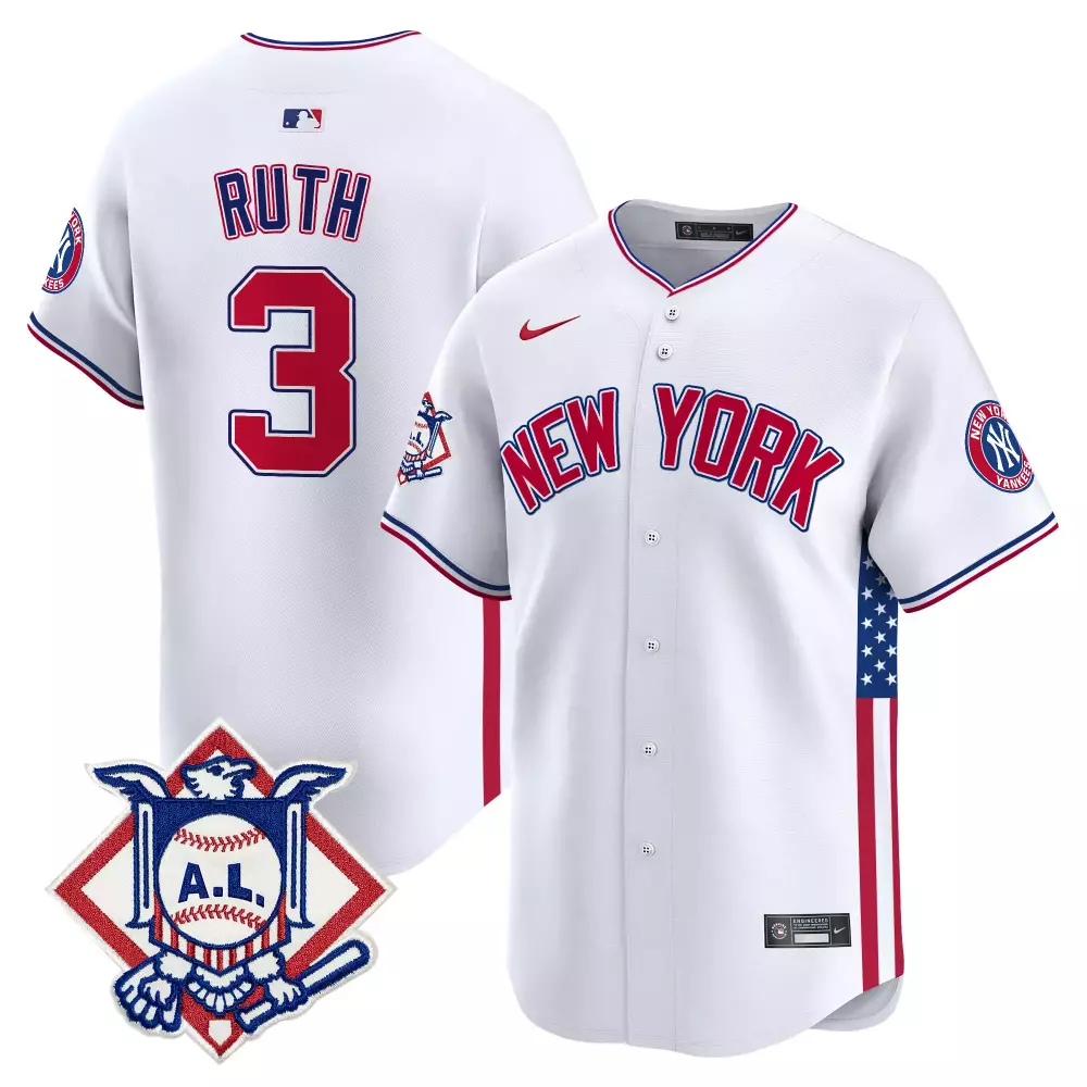 Babe Ruth Yankees Men's 2024 Fourth of July Jersey V8 | White Vapor Premier | Stitched Fan Gear for Summer Celebrations | For Men, Women & Youth