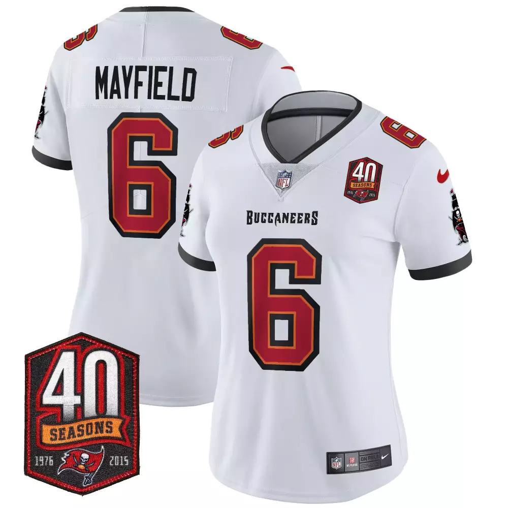baker mayfield white womens tampa bay buccaneers 40th season patch vapor limited jersey all stitched
