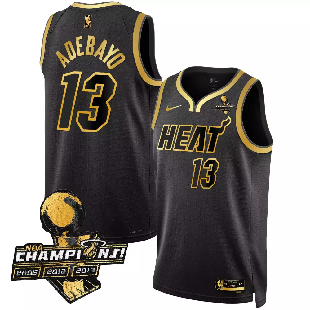 bam adebayo black gold mens miami heat 3time champions patch collection jersey all stitched