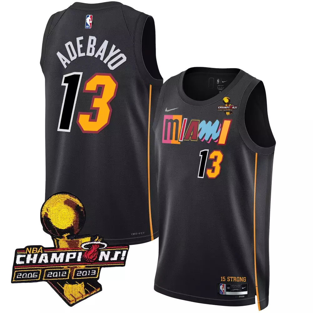 bam adebayo city black mens miami heat 2023 finals patch collection jersey v2 all stitched