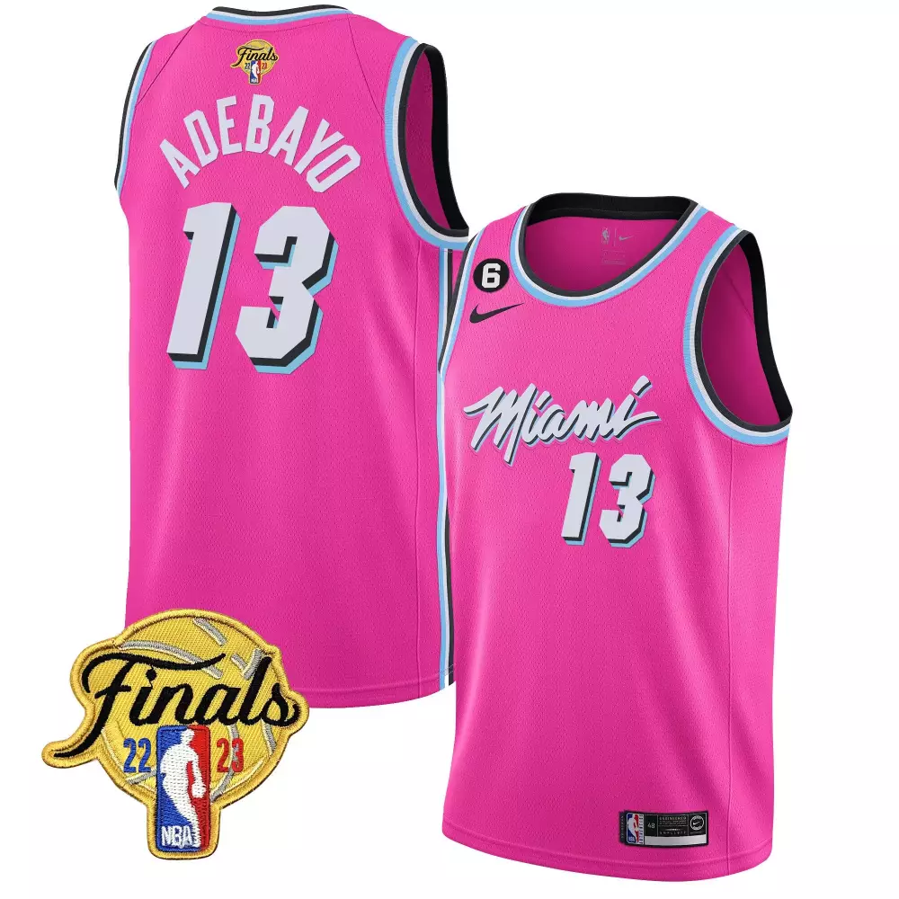 bam adebayo pink mens miami heat 2023 finals patch collection jersey v5 all stitched