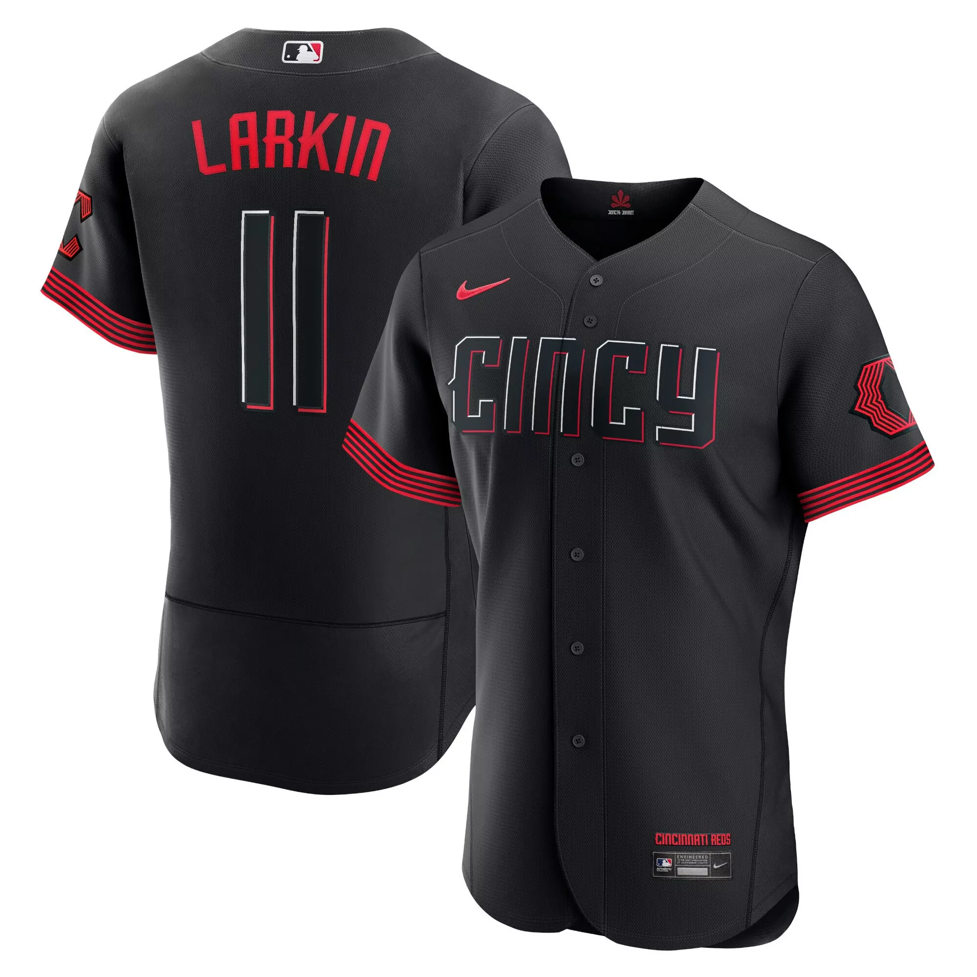 barry larkin men cincinnati reds black 2023 city connect flex jersey all stitched