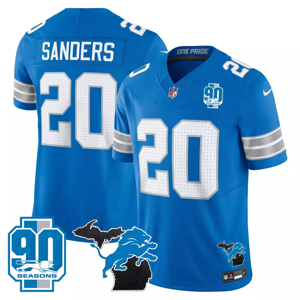 barry sanders blue mens detroit lions 2024 michigan 90th year patch vapor jersey all stitched