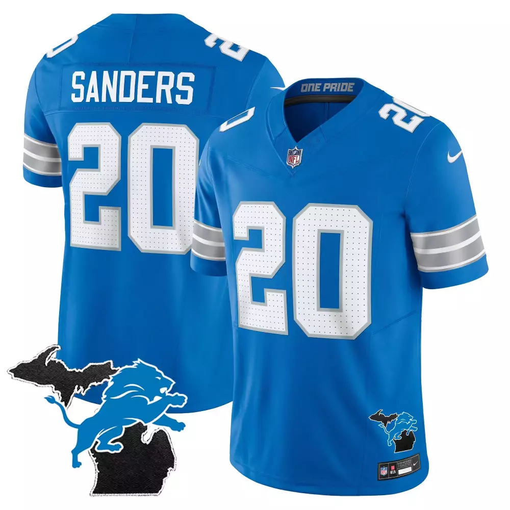 barry sanders blue mens detroit lions 2024 michigan 90th year patch vapor jersey all stitched
