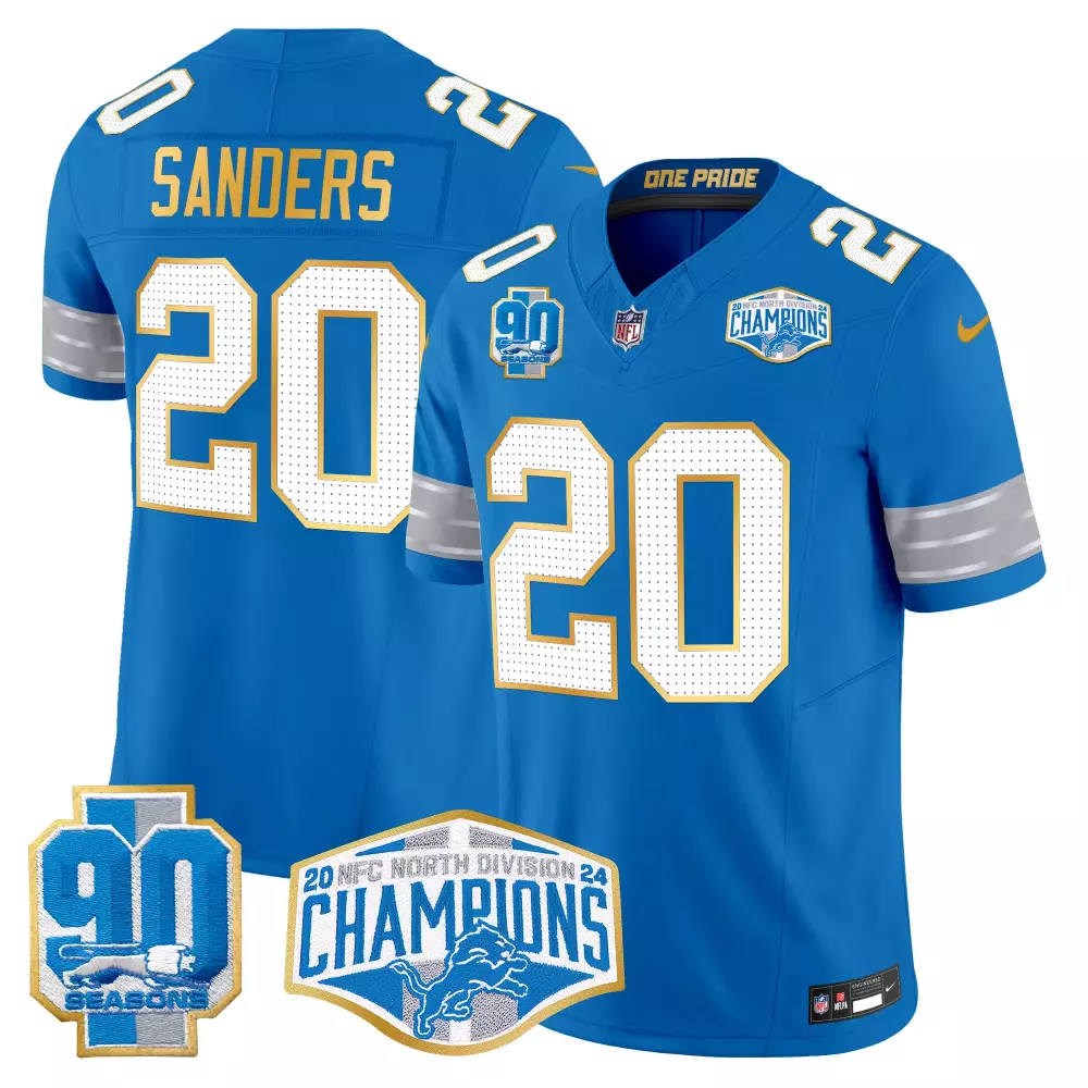 barry sanders blue mens detroit lions 2024 michigan 90th year patch vapor jersey all stitched