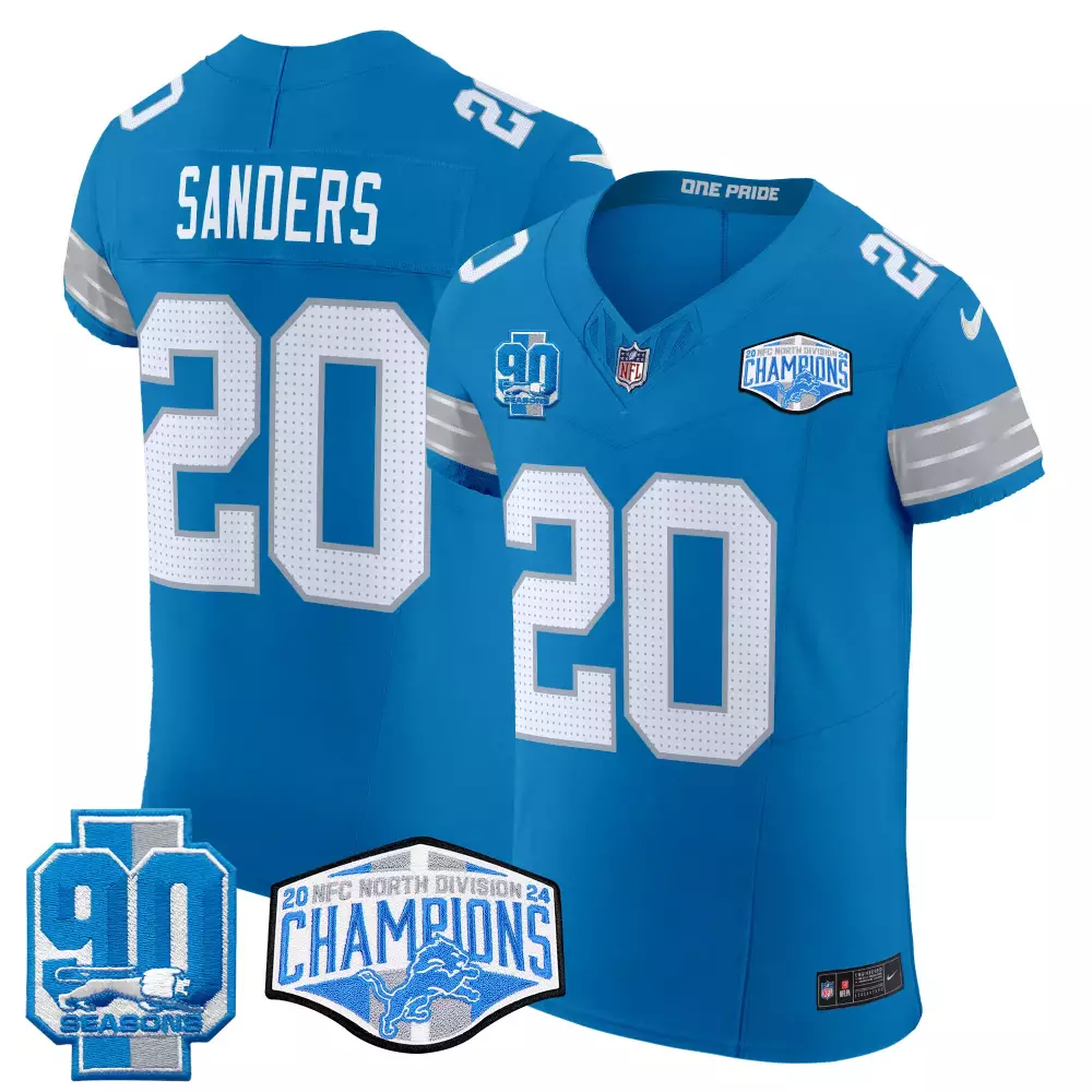 barry sanders blue mens detroit lions 2024 michigan 90th year patch vapor jersey all stitched