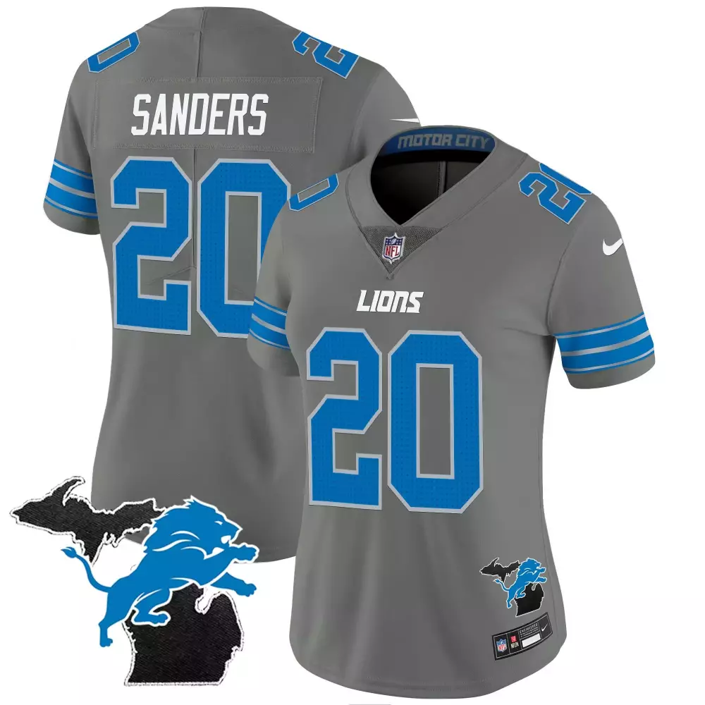 Barry Sanders 2024 Michigan Patch Gray Jersey | Stitched Vapor Fan Gear | For Men, Women & Youth