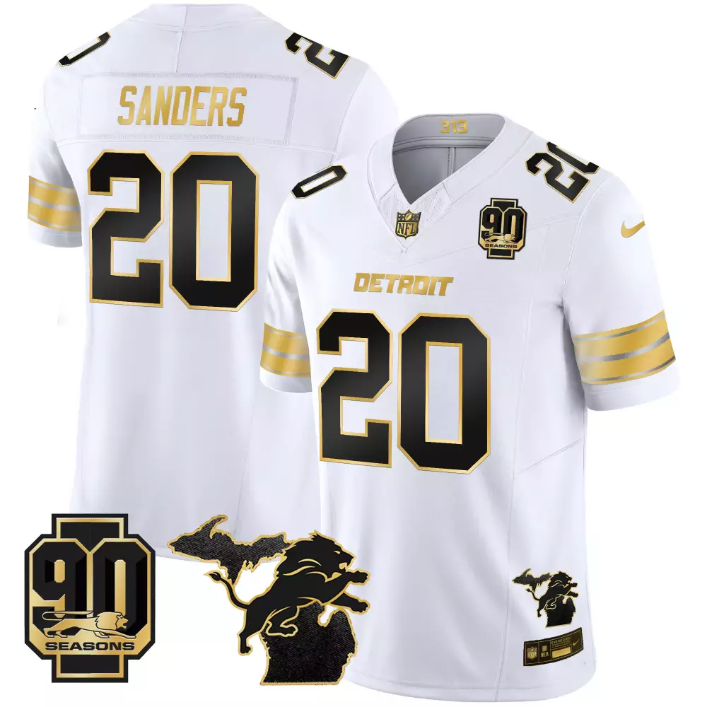 Aidan Hutchinson 90th Year Michigan Patch Jersey | White Gold Vapor Stitched | Limited Edition Fan Gear | For Men, Women & Youth