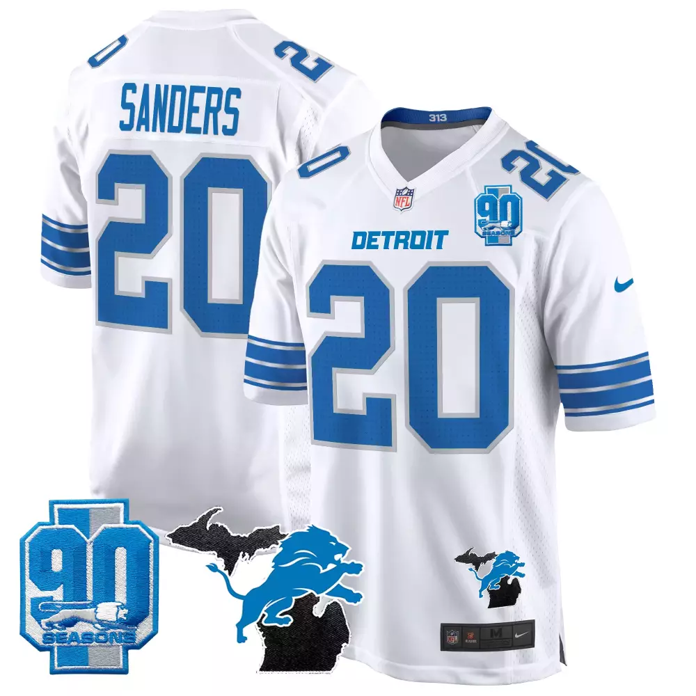 Barry Sanders White Gold Men’s Detroit Lions 2023 NFC North Champions Patch Gold Vapor Jersey | All Stitched | For Men, Women & You