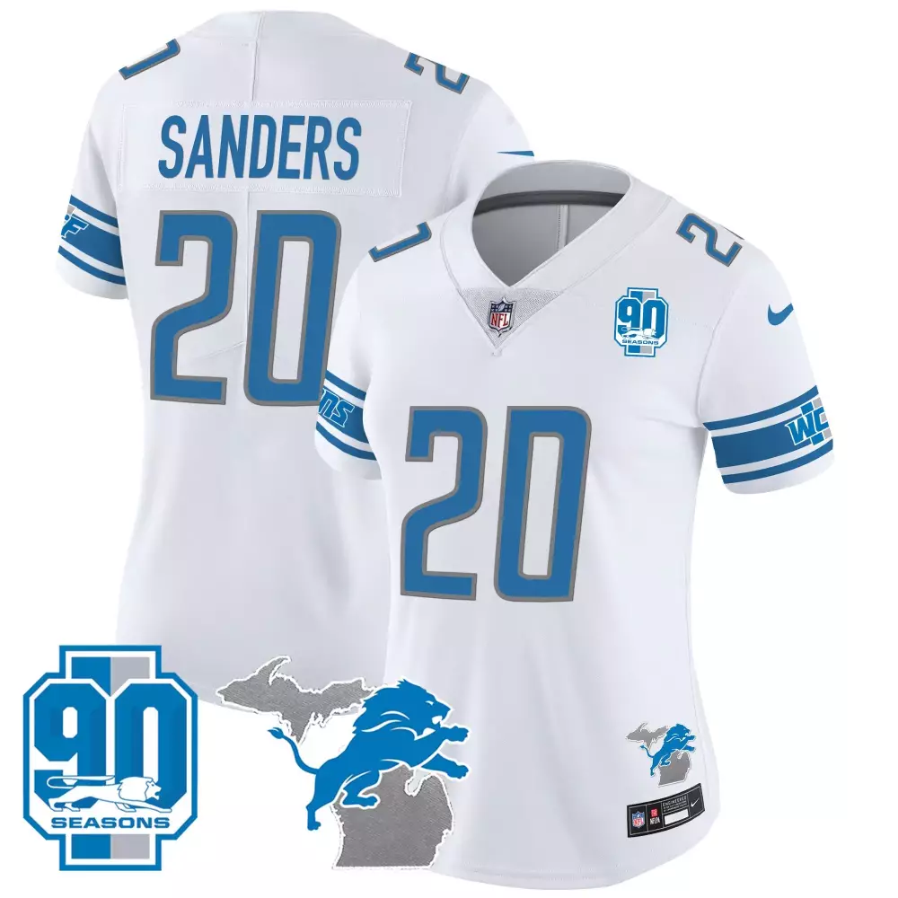 barry sanders white womens detroit lions 2024 nfc north division champions patch vapor limited jersey all stitched