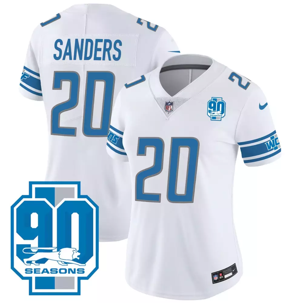 barry sanders white womens detroit lions 2024 nfc north division champions patch vapor limited jersey all stitched