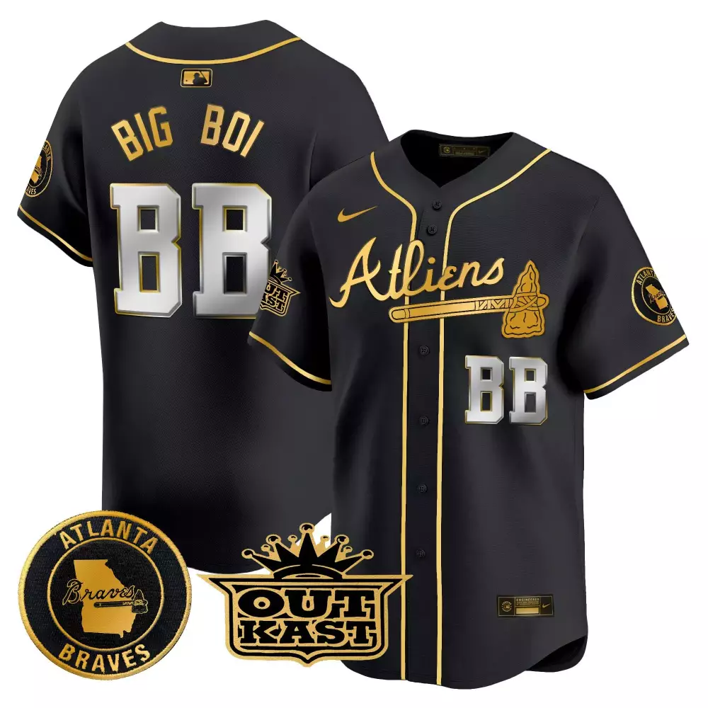 Big Boi Atlanta Braves 2023 Black & Gold Atliens Vapor Premier Limited Jersey V2 | All Stitched | Fan Gear for Men, Women & Youth