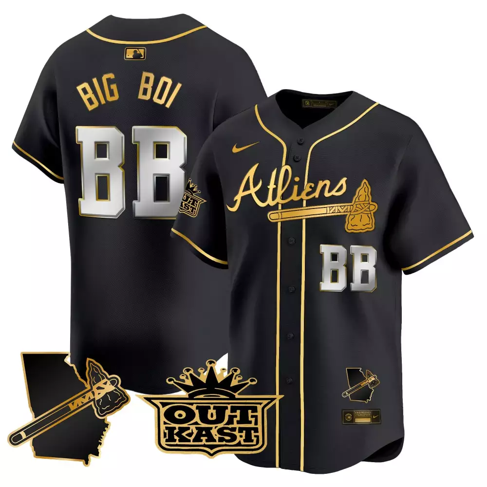 Big Boi Atlanta Braves 2023 Black & Gold Atliens Vapor Premier Limited Jersey V2 | All Stitched | Fan Gear for Men, Women & Youth