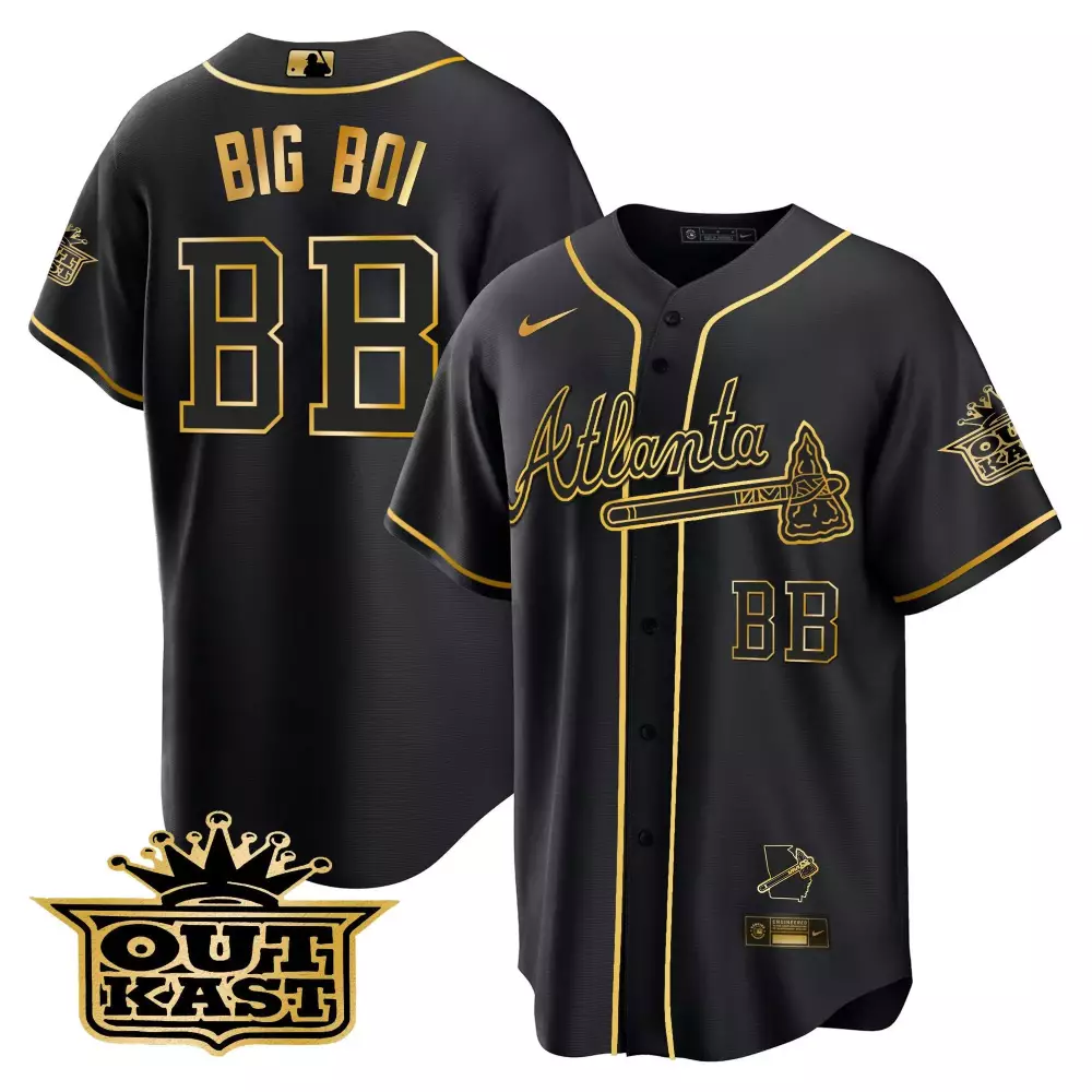 Big Boi Atlanta Braves 2023 Black & Gold Atliens Vapor Premier Limited Jersey V2 | All Stitched | Fan Gear for Men, Women & Youth