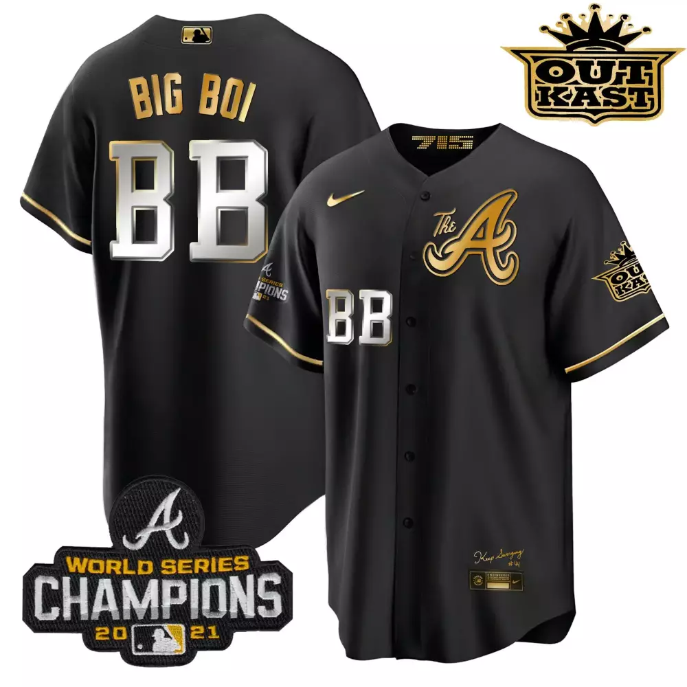 Big Boi Atlanta Braves 2023 Black & Gold Atliens Vapor Premier Limited Jersey V2 | All Stitched | Fan Gear for Men, Women & Youth