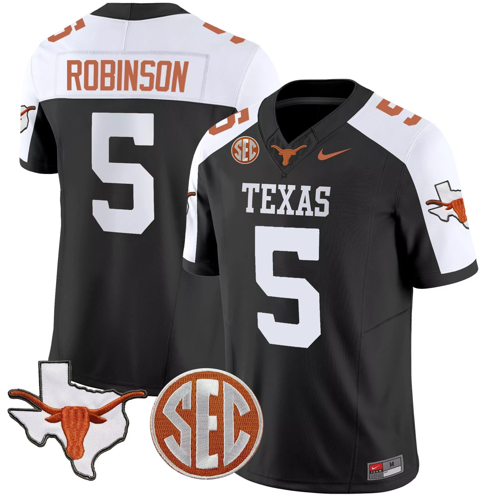 bijan robinson black alternate mens texas longhorns state map sec patch vapor jersey v2 all stitched
