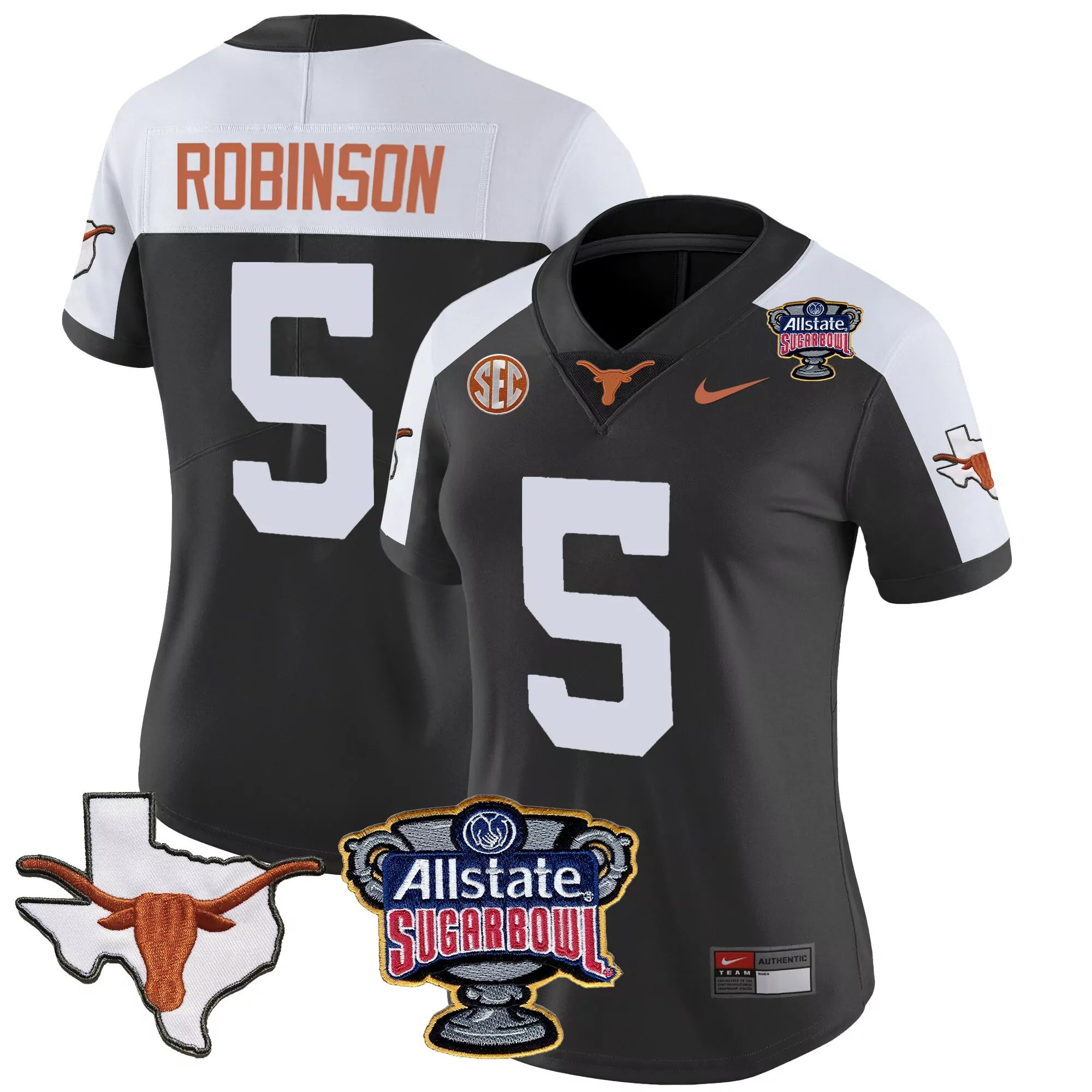 bijan robinson black alternate womens texas longhorns state map sec patch vapor jersey v2 all stitched