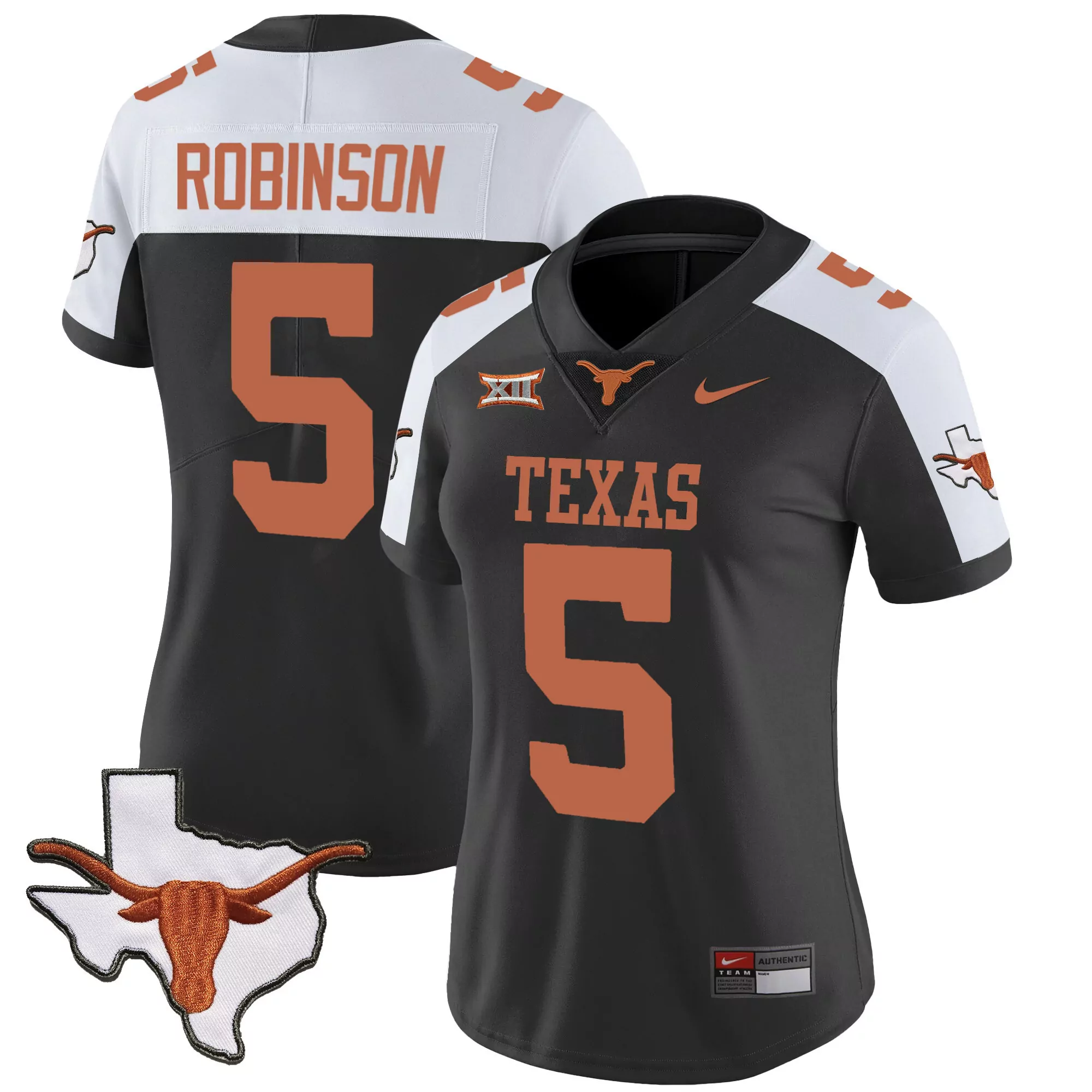 bijan robinson black alternate womens texas longhorns state map sec patch vapor jersey v2 all stitched