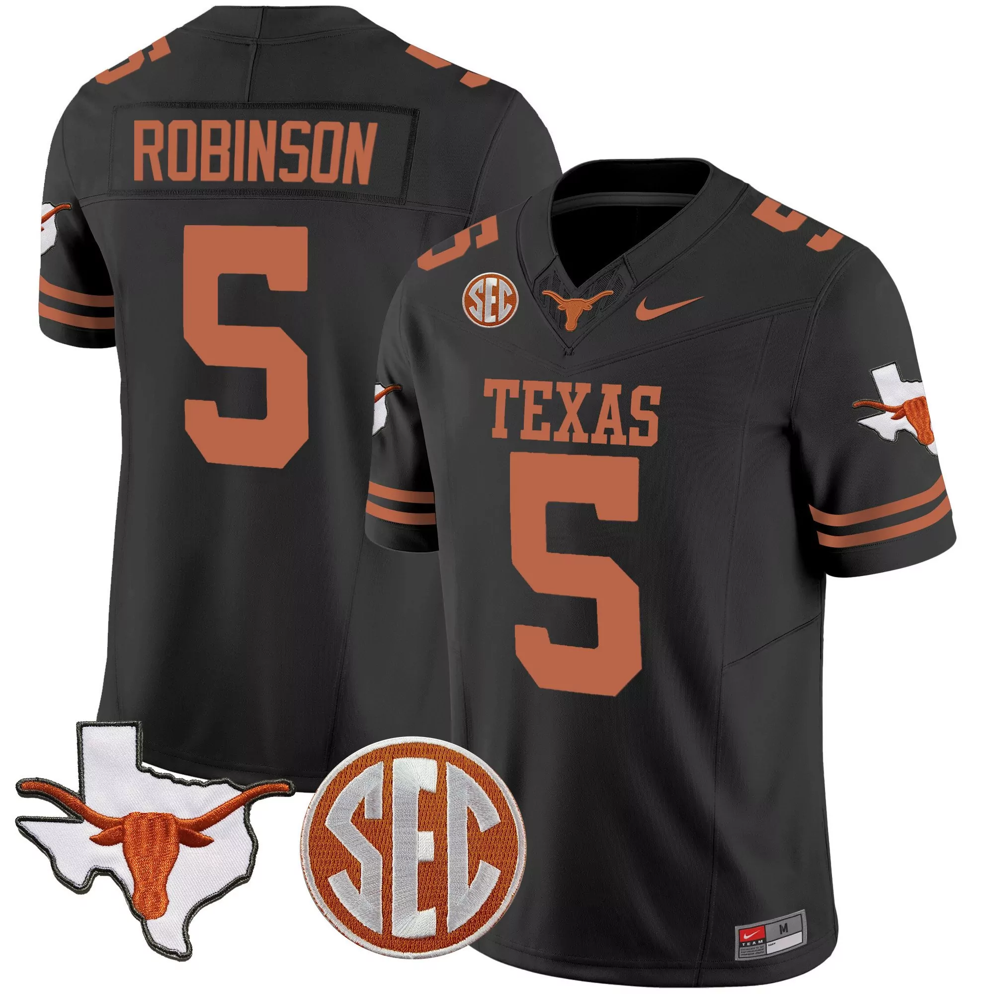 bijan robinson black mens texas longhorns state map sec patch vapor jersey v2 all stitched