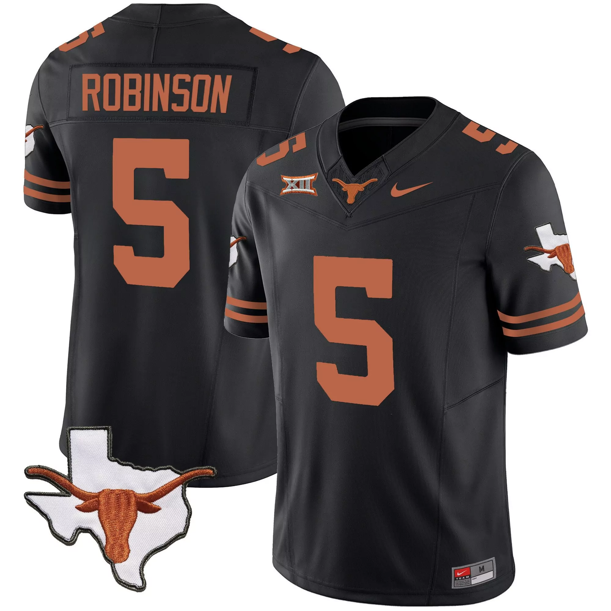 bijan robinson black mens texas longhorns state map sec patch vapor jersey v2 all stitched