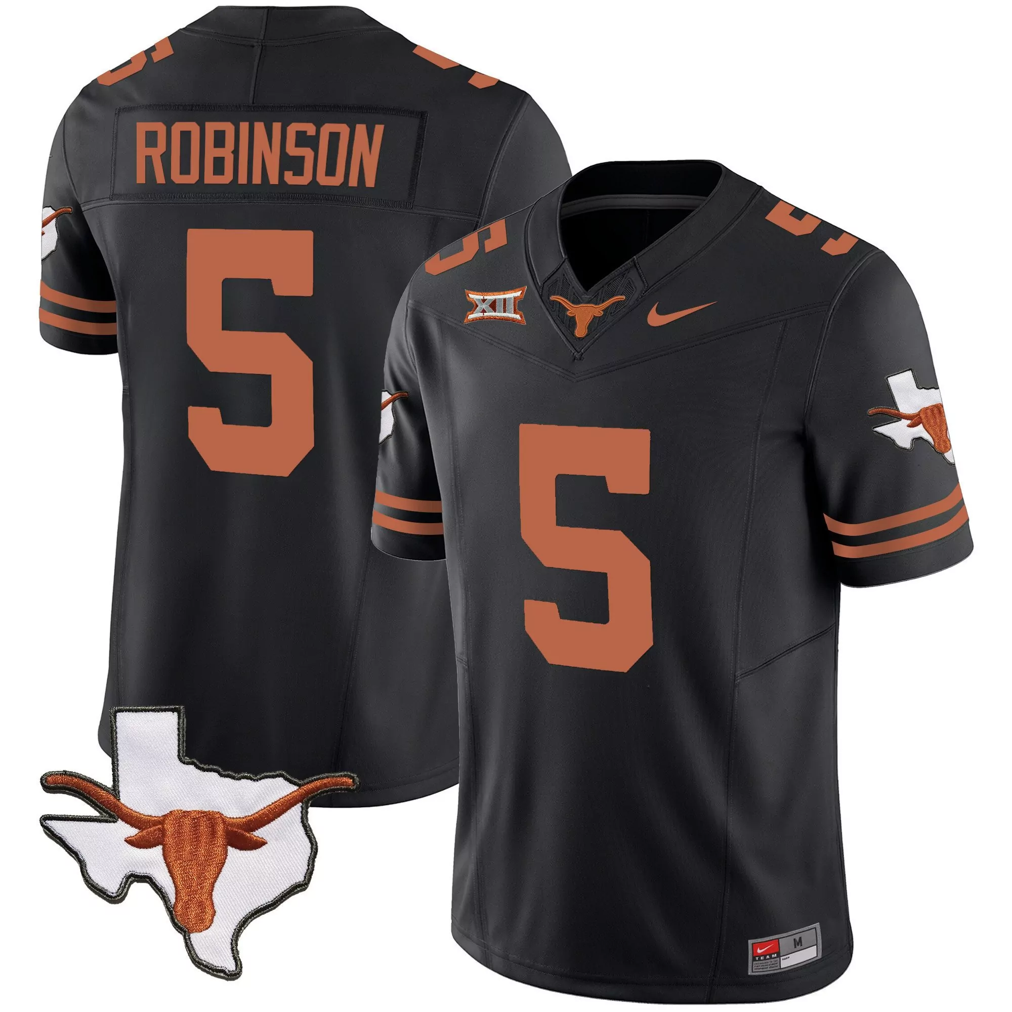 bijan robinson black mens texas longhorns state map sec patch vapor jersey v2 all stitched