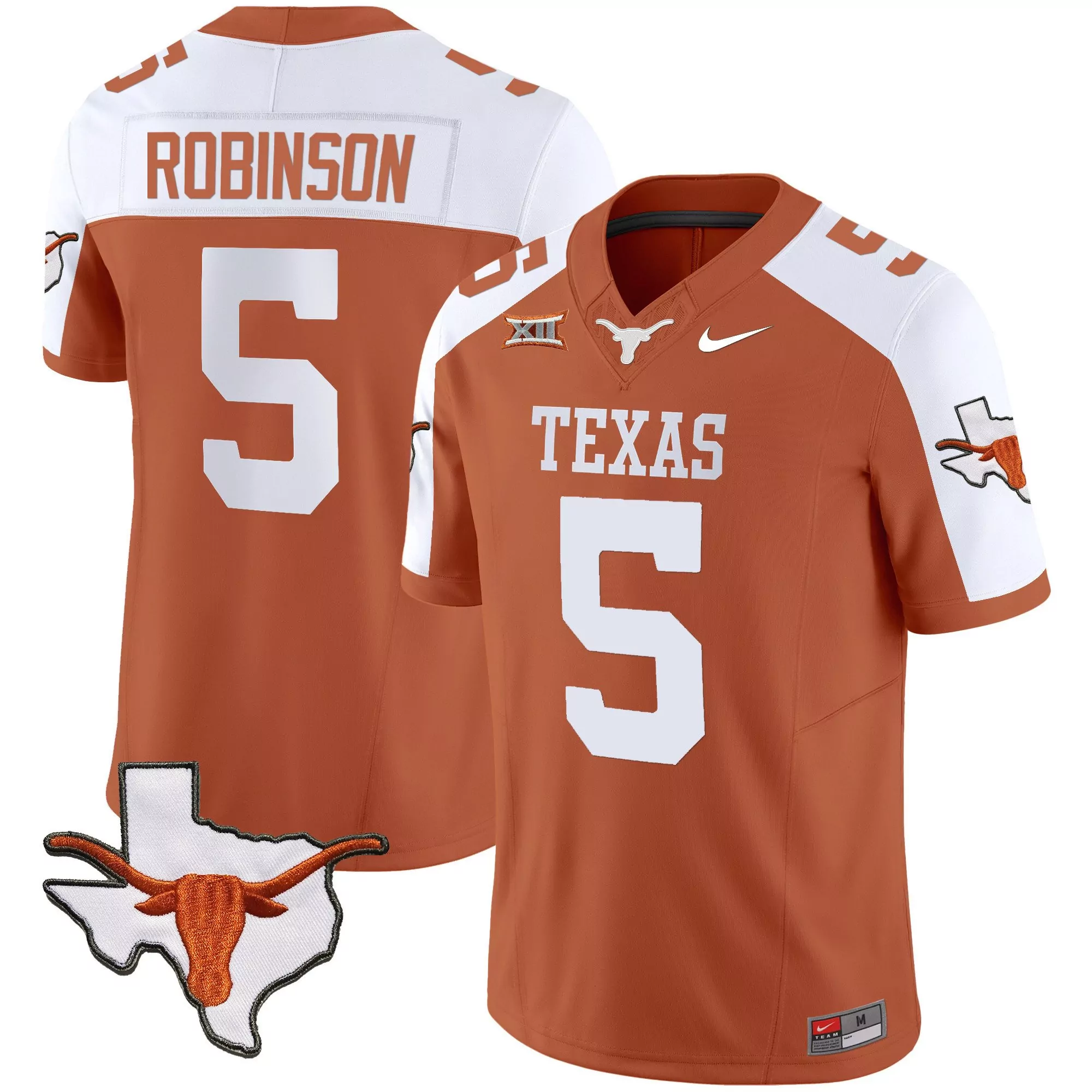 bijan robinson orange alternate mens texas longhorns state map sec patch vapor jersey v4 all stitched