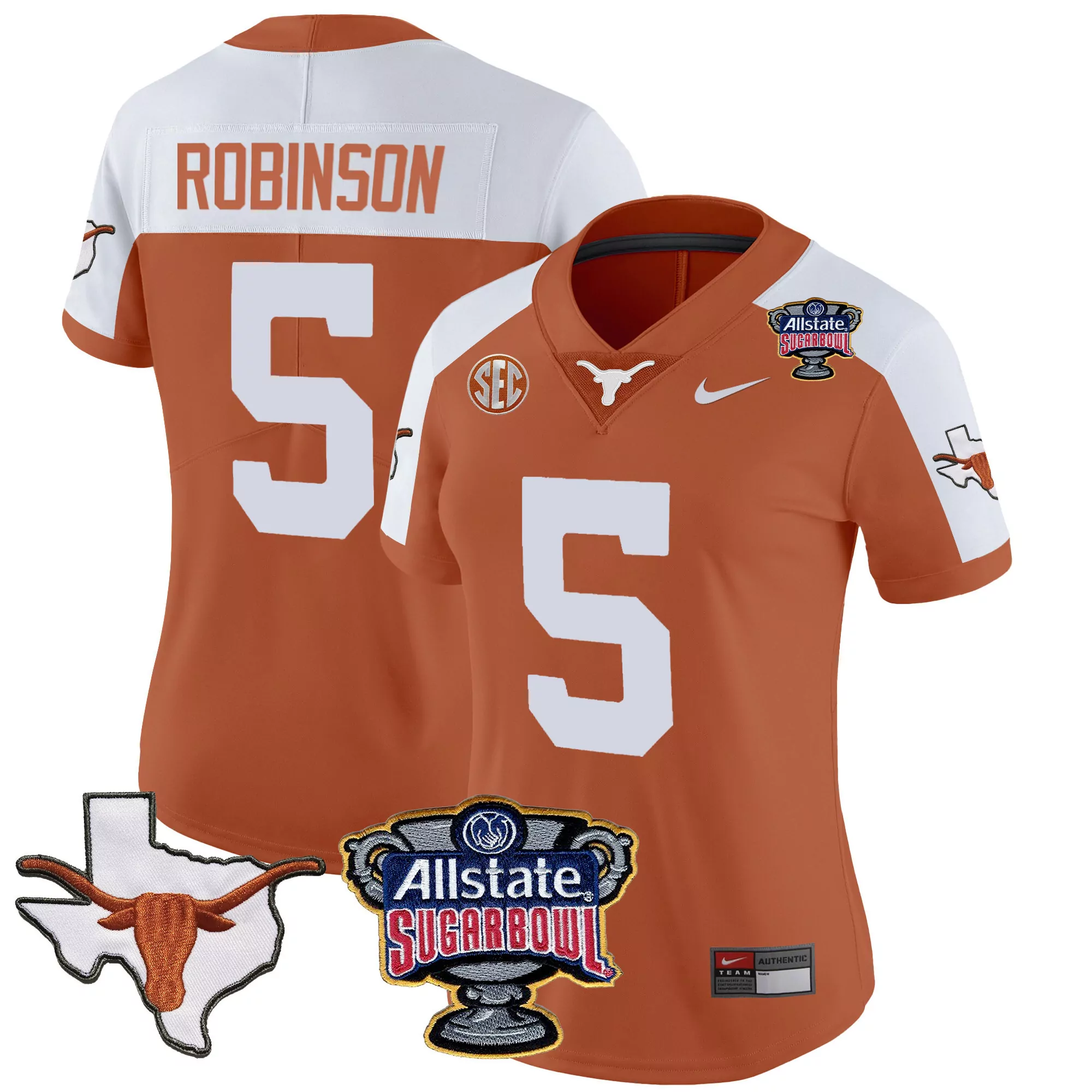 bijan robinson orange alternate womens texas longhorns sugar bowl sec patch vapor jersey all stitched