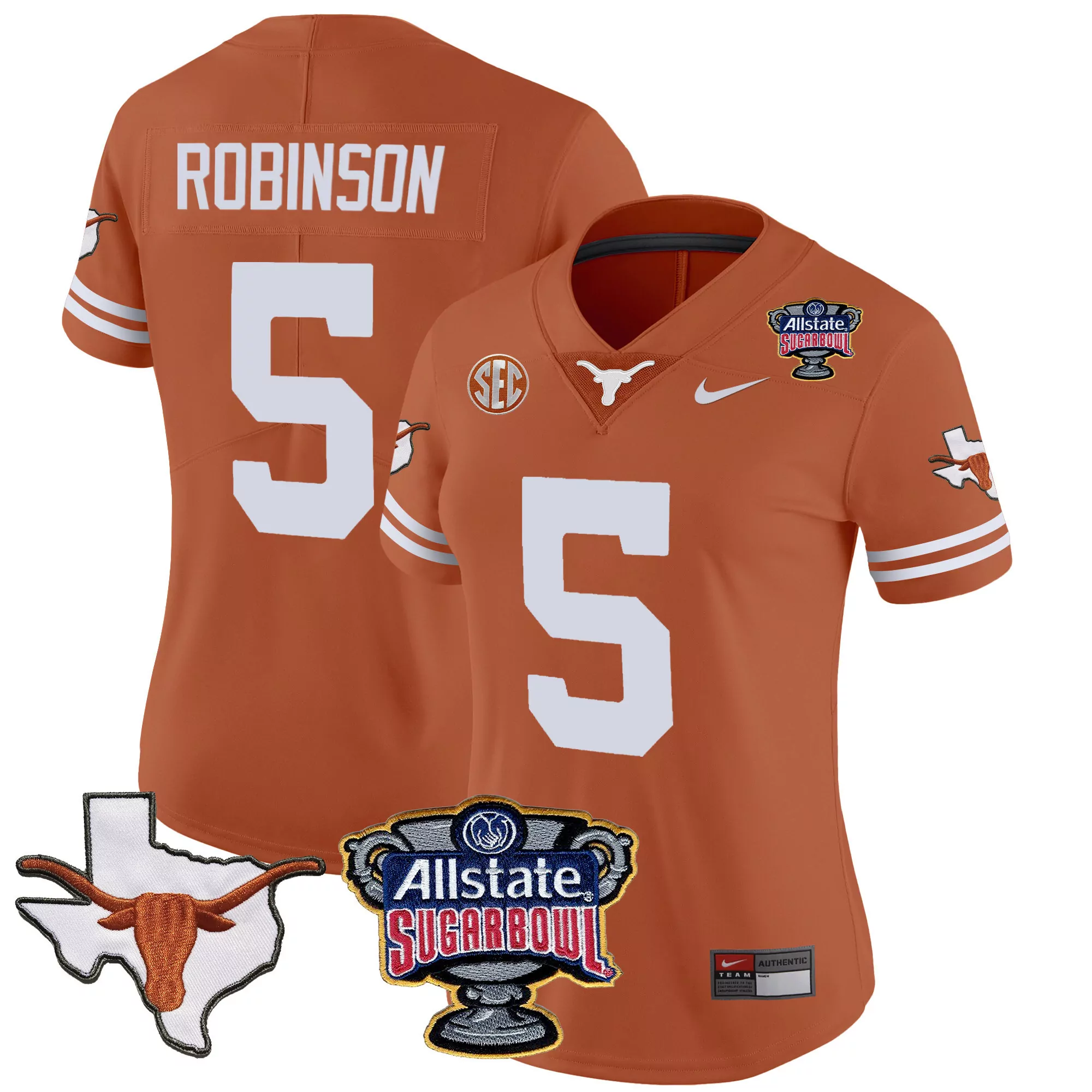 bijan robinson texas orange womens texas longhorns sugar bowl sec patch vapor jersey all stitched