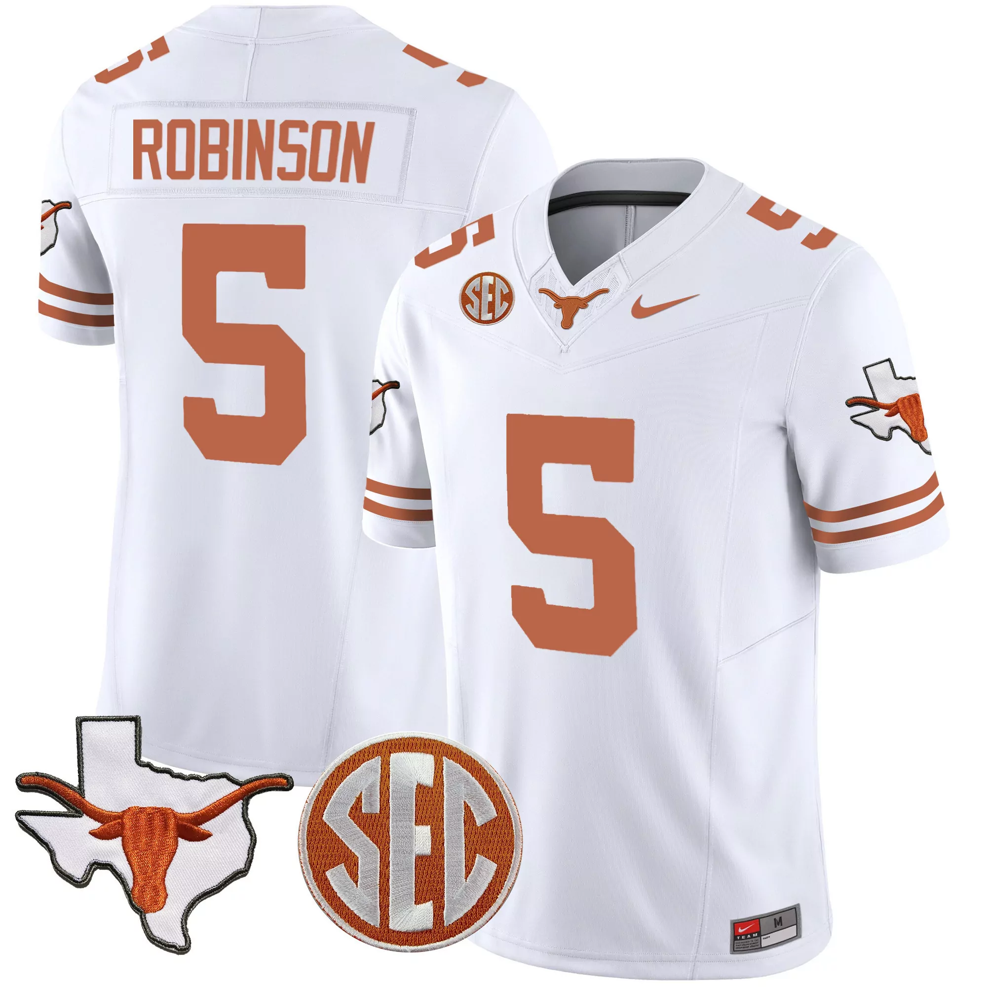 bijan robinson white mens texas longhorns state map sec patch vapor jersey all stitched