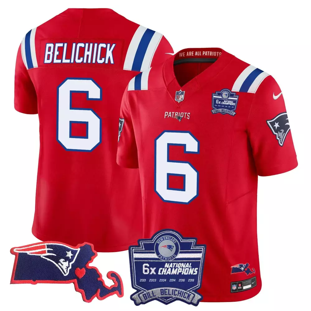 bill belichick red womens new england patriots bill belichick 6x champions patch vapor jersey all stitched