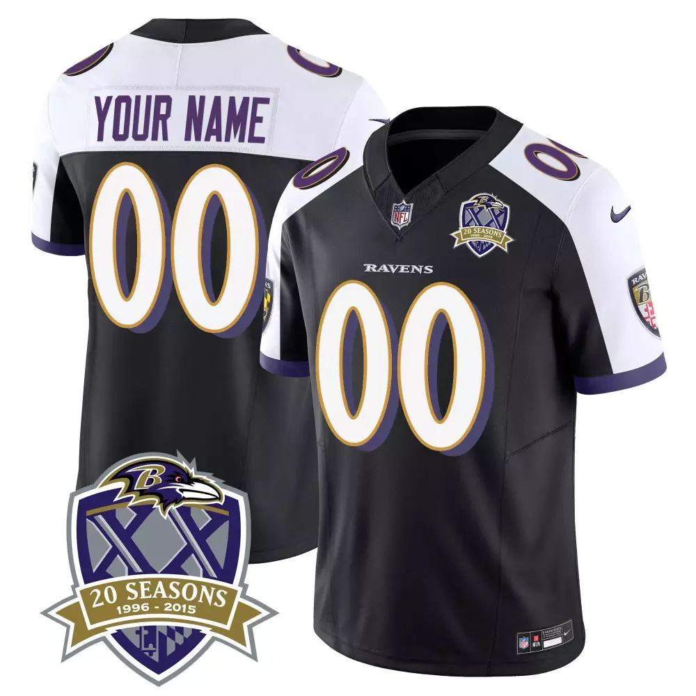 Baltimore Ravens 20th Season Patch Black Alternate Vapor Limited Jersey | Custom Stitched Fan Gear | For Men, Women & Youth