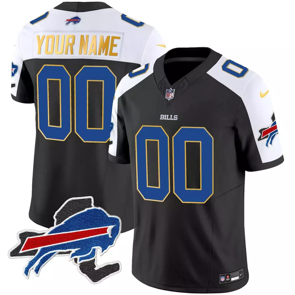 black alternate men buffalo bills new york patch gold trim vapor custom jersey all stitched