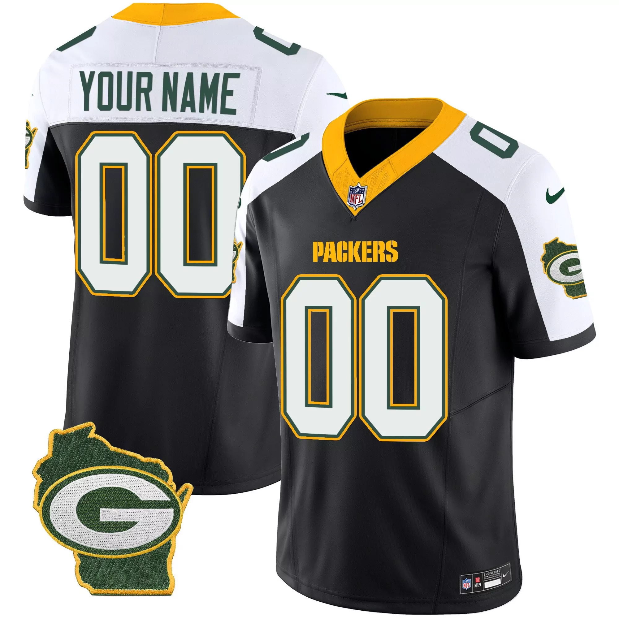 black alternate men green bay packers home patch vapor custom jersey v3 all stitched
