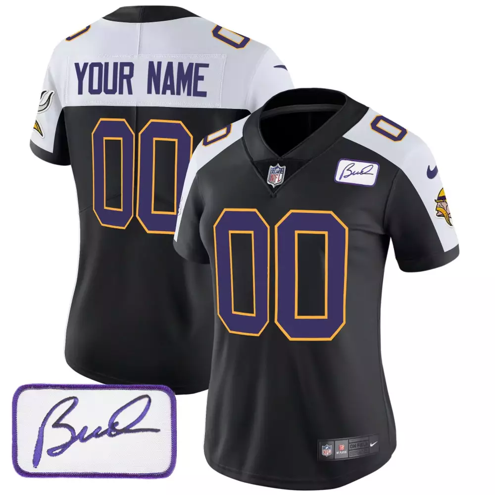 black alternate women minnesota vikings bud grant patch classic limited custom jersey v3 all stitched